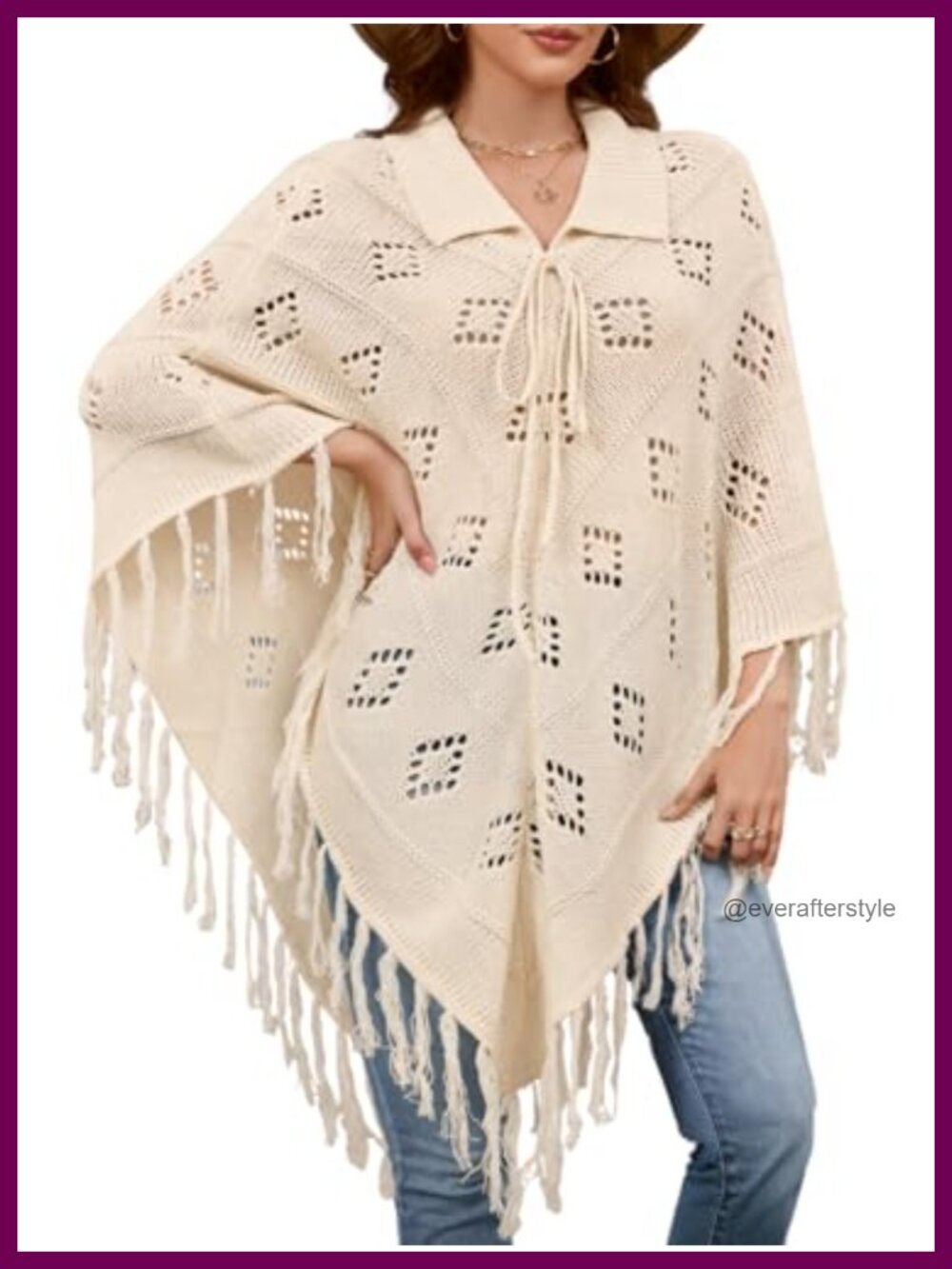 Western Fringe Poncho Dress Knit Cowgirl Country Concert Festival Top